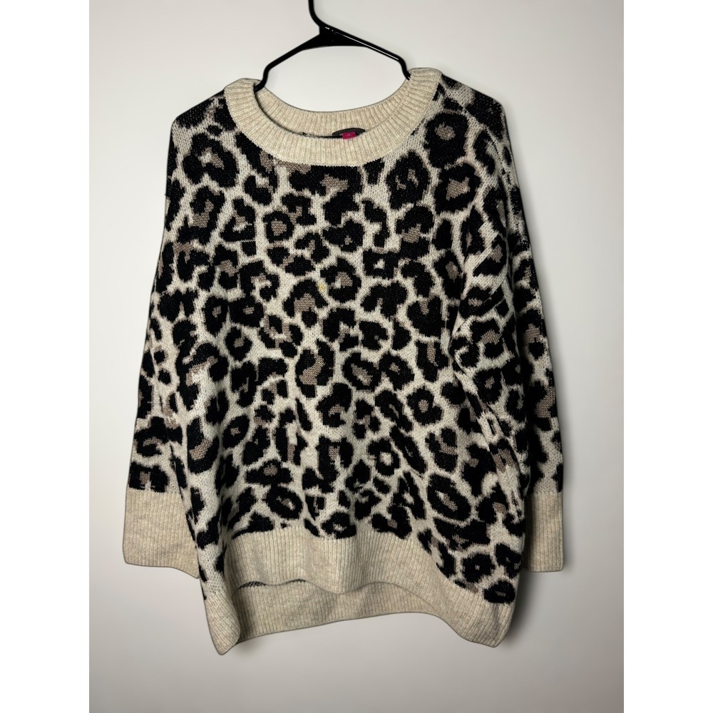 Vince Camuto Preppy Leopard Print Cozy Knit Sweater Women's Plus Size‎ 1X
